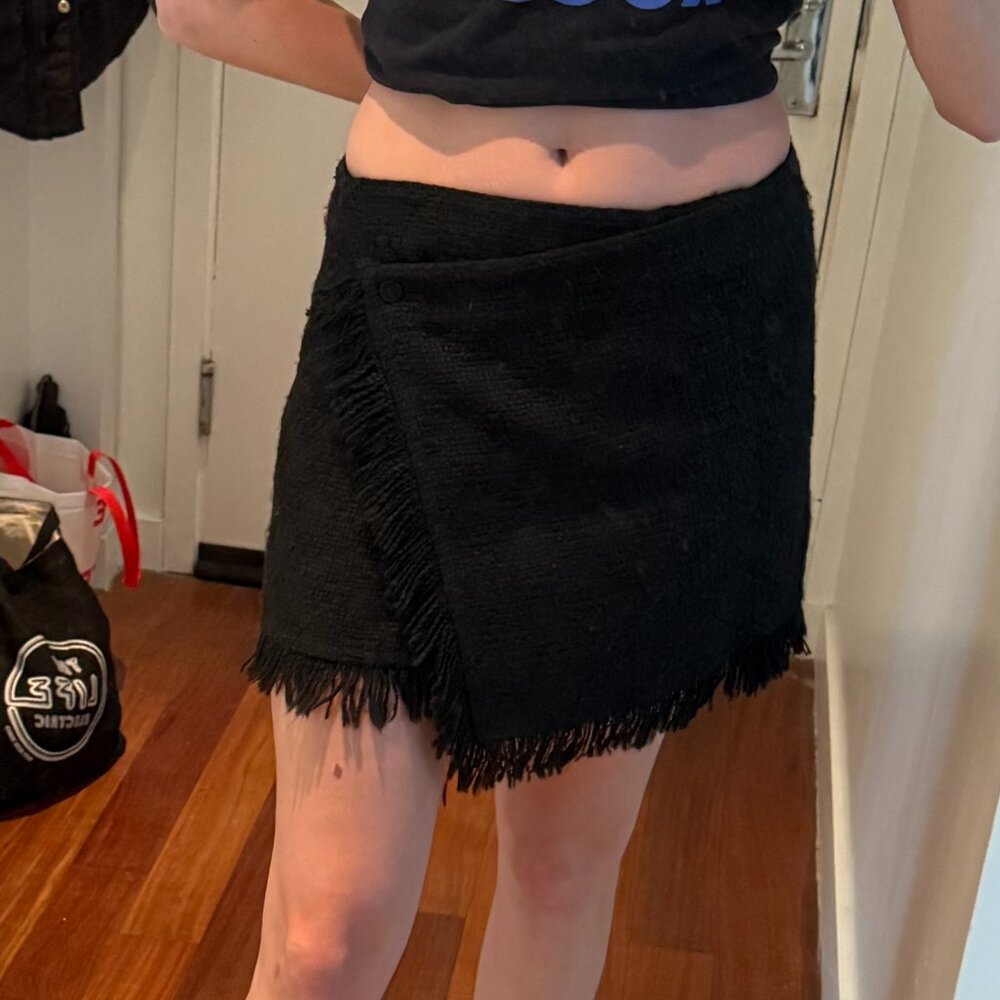 Zara Black Tweed Asymmetrical Skirt